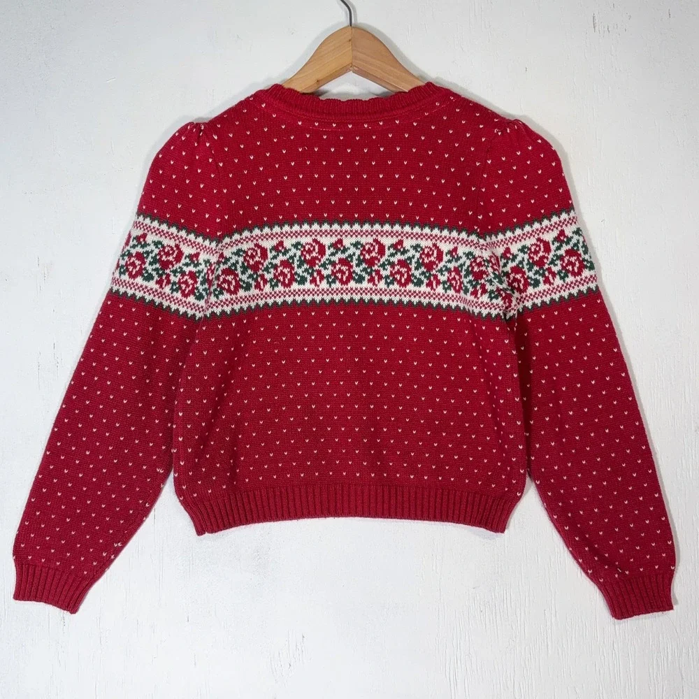 Tommy Bahama Sweater Skirt Set Girls 8 Red Plaid Floral Fair Isle Holiday 2pc
